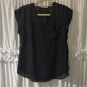 Black/Navy Blue Patterned Women's Blouse